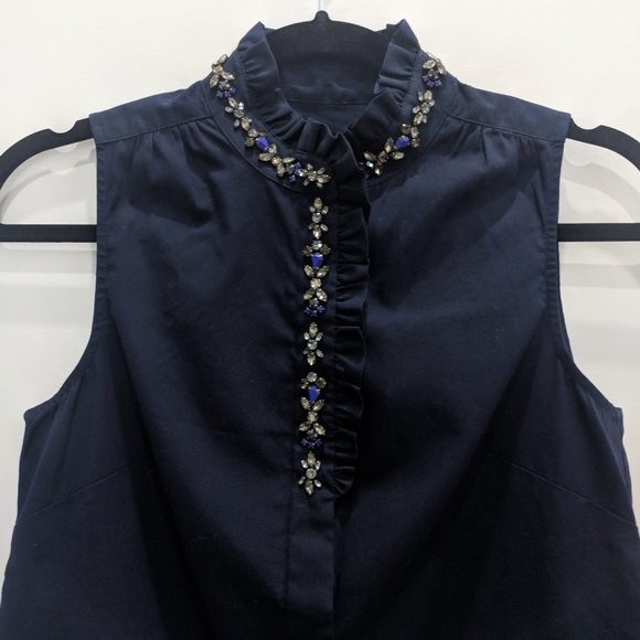 J.Crew Navy Ruffled Rhinestone Top - Picture 4 of 6